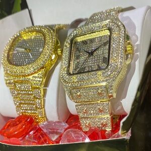 Gold Lab Diamond-Encrusted Watches unisex resizable